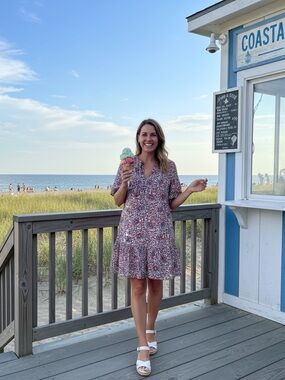 LOFT Pink and White Floral Midi Dress